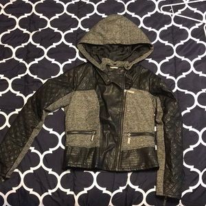 Motorcycle faux leather & cloth jacket